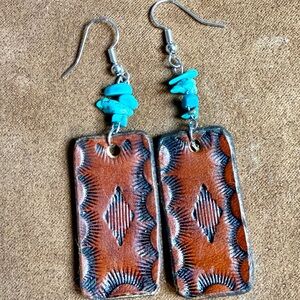 Artisan Leather Earrings with Turquoise Accents